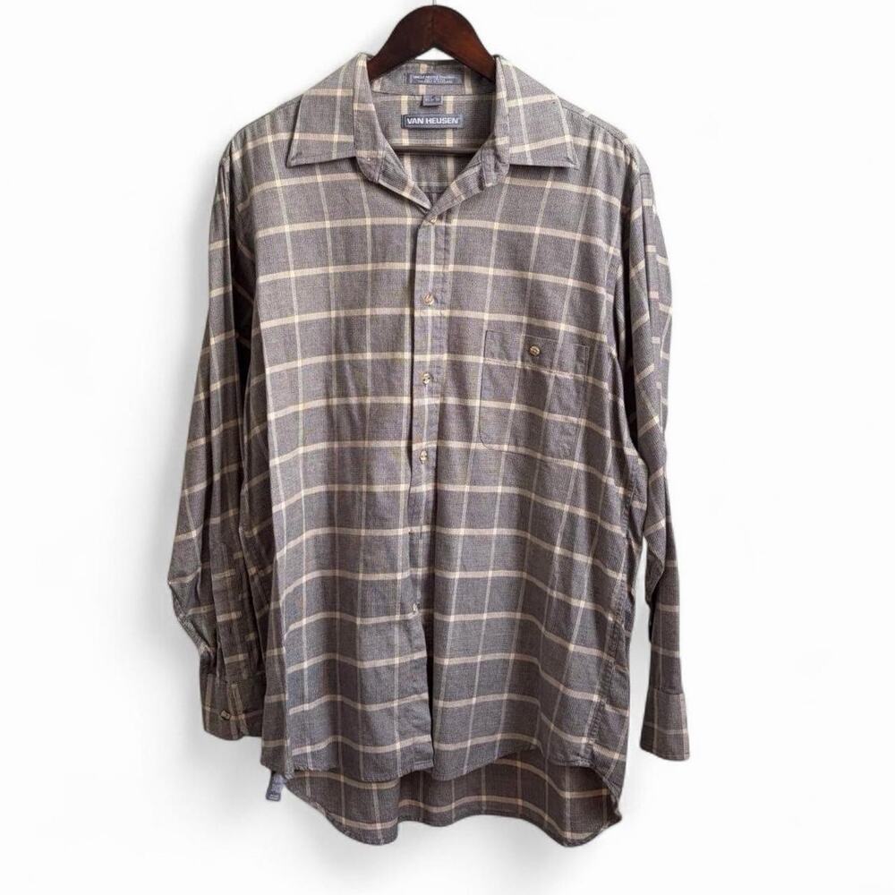 Vintage 90s Van Heusen Plaid Preppy Minimalist Mens 16.5 34-35 Button Up Shirt